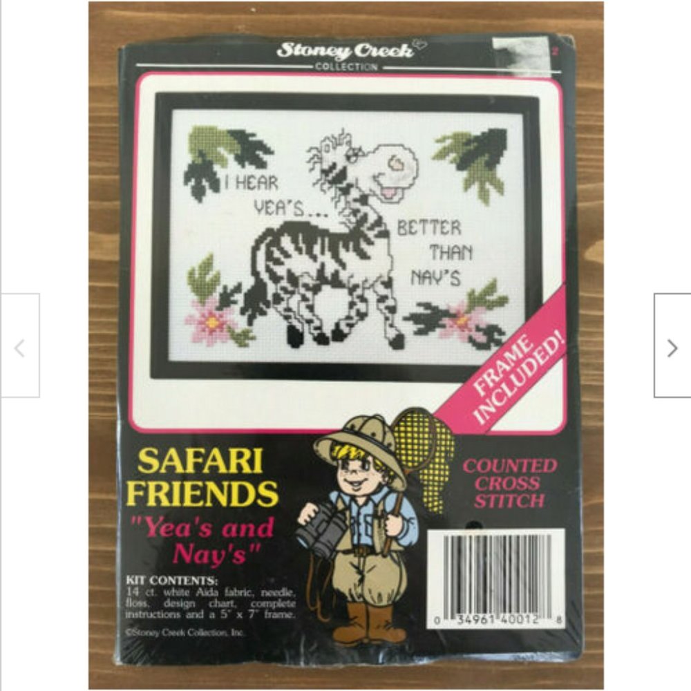 Safari Friends Zebra Yea's and Nay's Counted Cross Stitch Kit by Stoney Creek